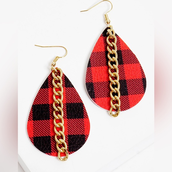 🆕 Buffalo Plaid Teardrop Earrings - Picture 1 of 2